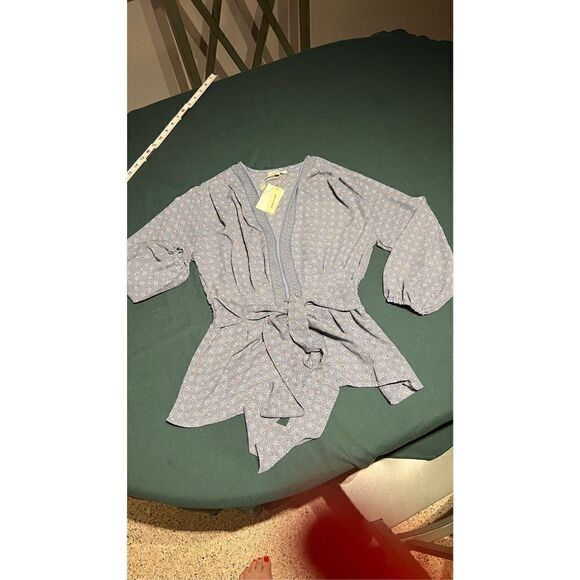 MAX STUDIO CREPE WRAP BLOUSE 3/4 SLEEVE TIE FRONT WOMENS SZ S NEW - Picture 3 of 9